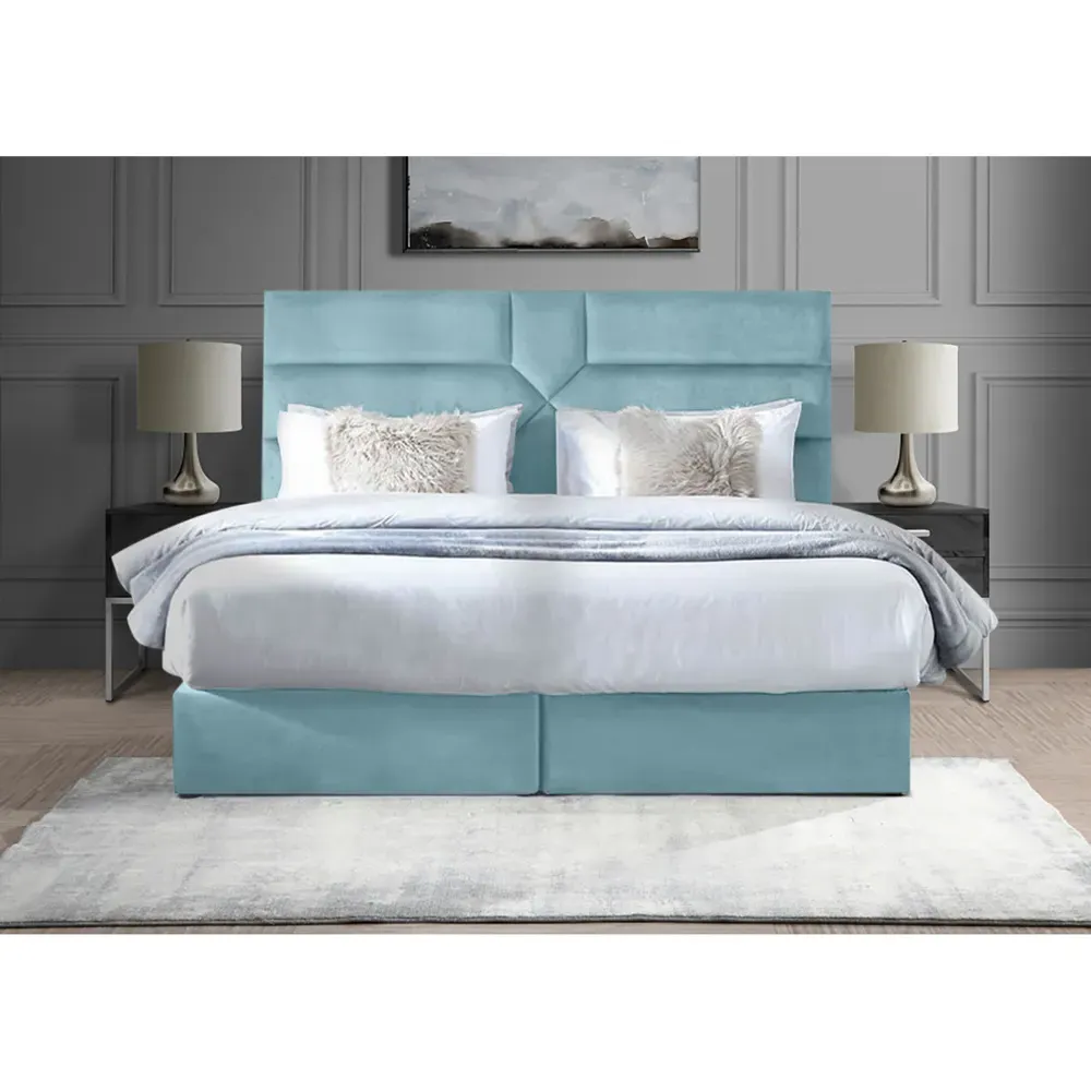 Tranquilite Super King Size Divan Bed with Headboard - Blue, Velvet