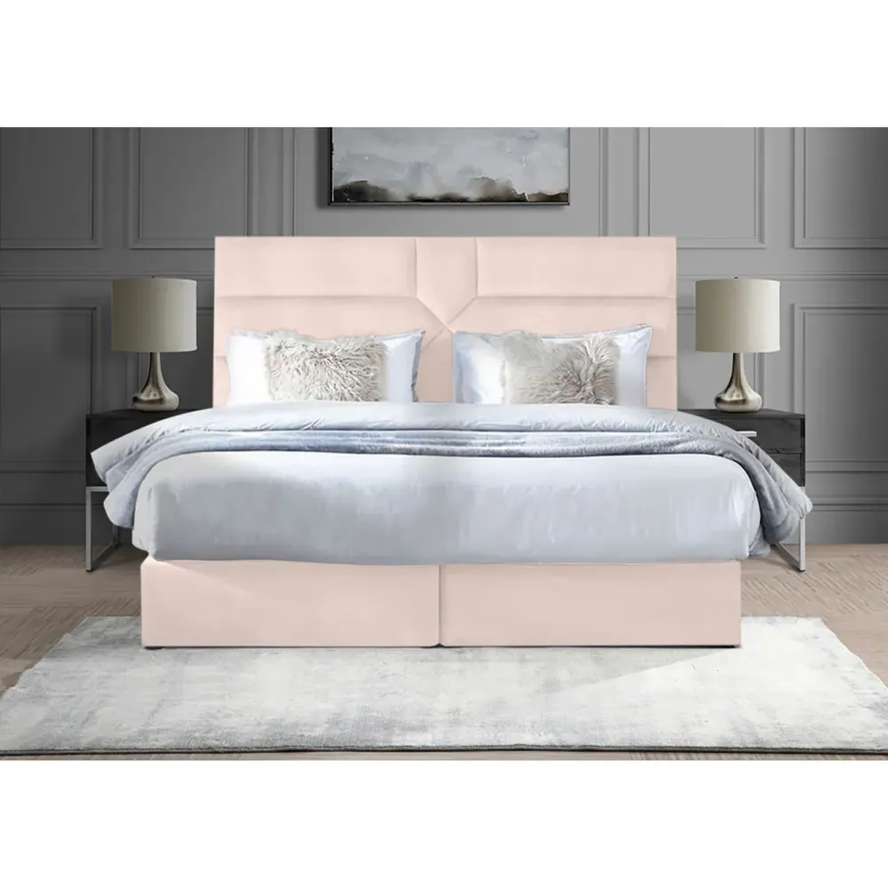 Tranquilite Super King Size Divan Bed with Headboard - Pink, Velvet