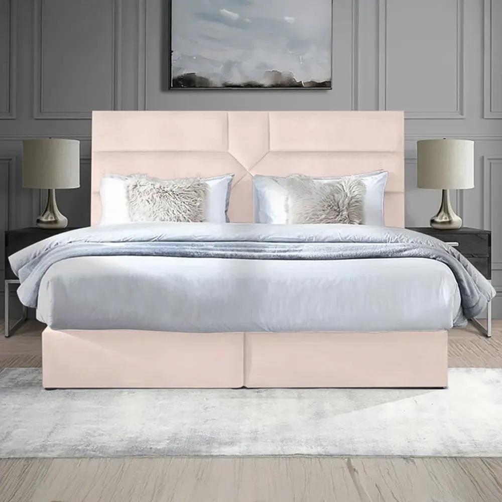 Tranquilite Super King Size Divan Bed with Headboard - Pink, Velvet