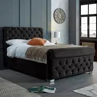 Veneta Double Bed Frame with Chesterfield Headboard - Black, Velvet