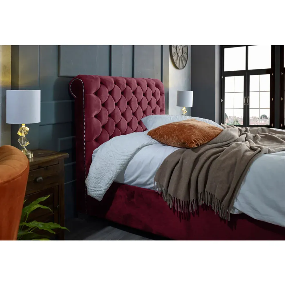Veneta Double Bed Frame with Chesterfield Headboard - Brown, Velvet