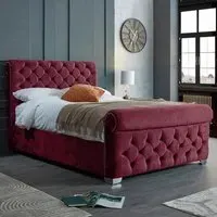 Veneta Double Bed Frame with Chesterfield Headboard - Brown, Velvet