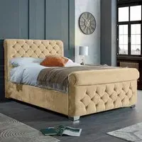Veneta Double Bed Frame with Chesterfield Headboard - Cream, Velvet