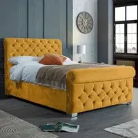 Veneta Double Bed Frame with Chesterfield Headboard - Mustard, Velvet