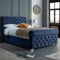 Veneta King Size Bed Frame with Chesterfield Headboard - Blue, Velvet