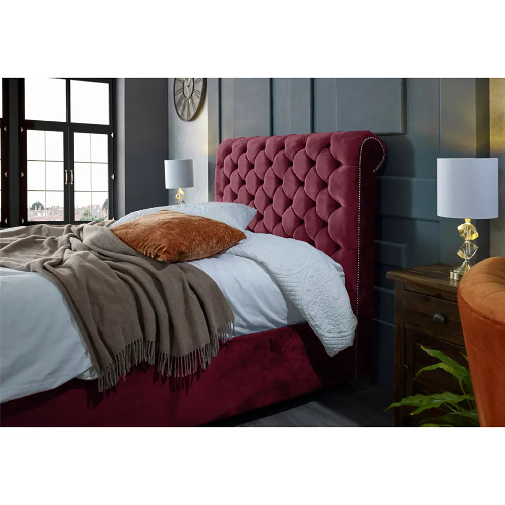 Veneta Super King Bed Frame with Chesterfield Headboard - Brown, Velvet