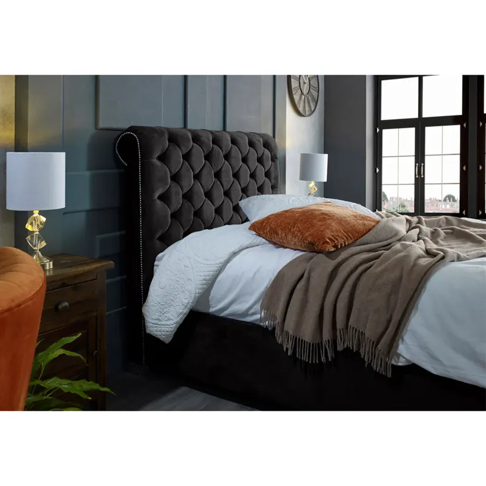 Veneta Super King Size Bed Frame with Chesterfield Headboard - Black, Velvet