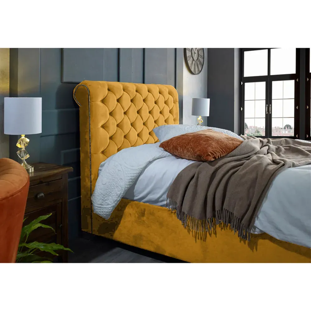 Veneta Super King Size Bed Frame with Chesterfield Headboard - Orange, Velvet