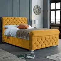 Veneta Super King Size Bed Frame with Chesterfield Headboard - Orange, Velvet