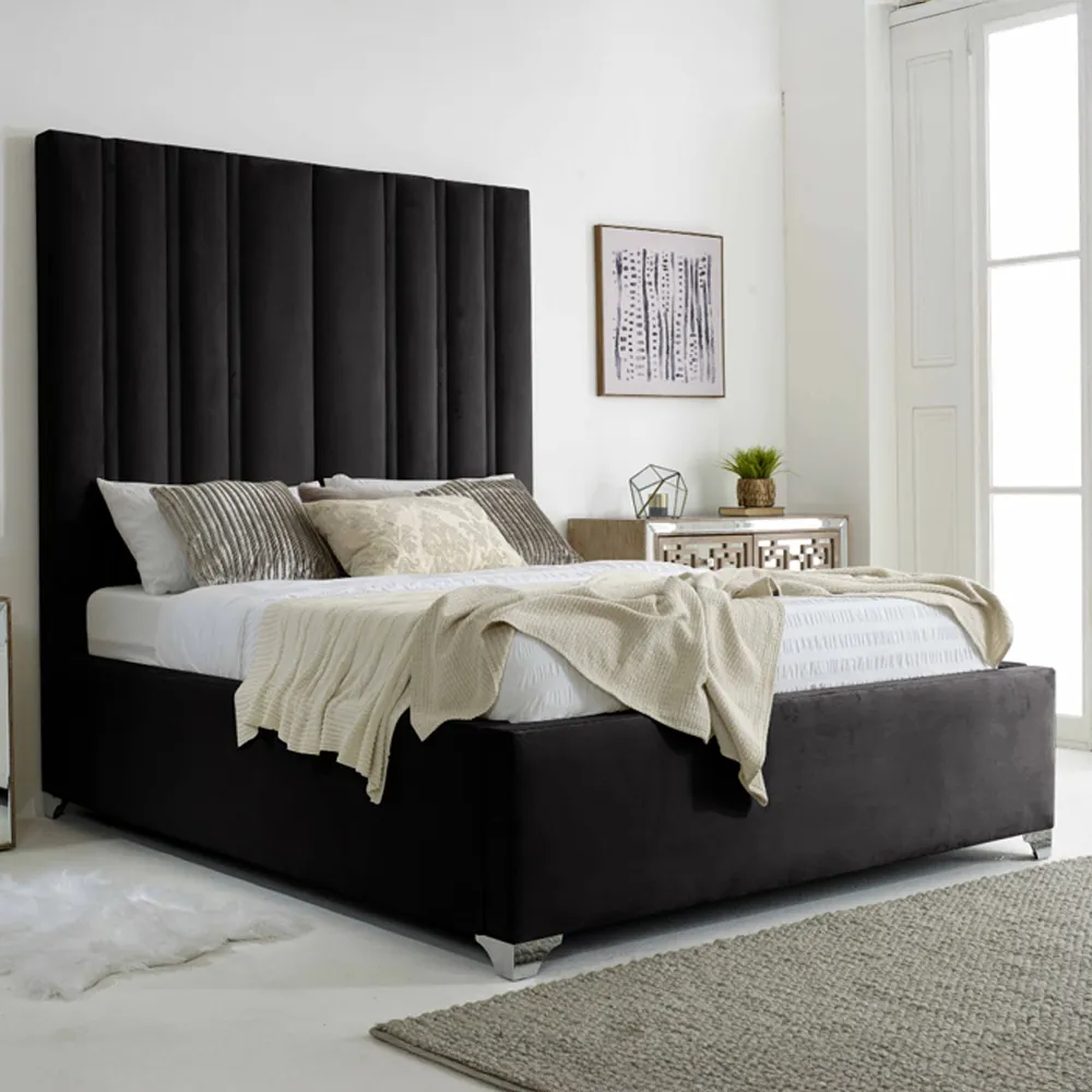 Wilburn Double Bed Frame with Headboard - Black, Velvet