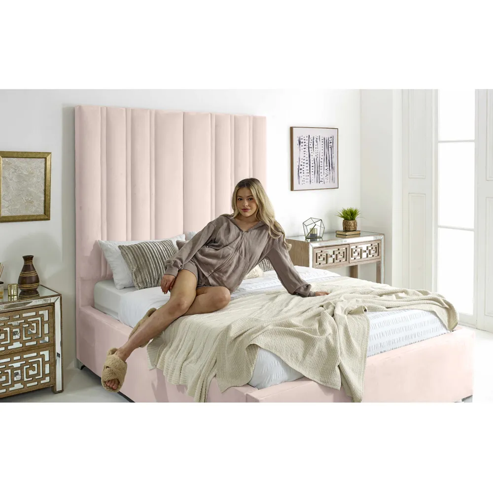 Wilburn Double Bed Frame with Headboard - Pink, Velvet