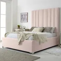 Wilburn Double Bed Frame with Headboard - Pink, Velvet