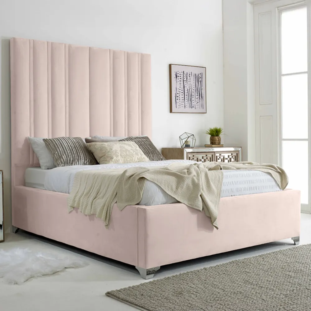 Wilburn Double Bed Frame with Headboard - Pink, Velvet