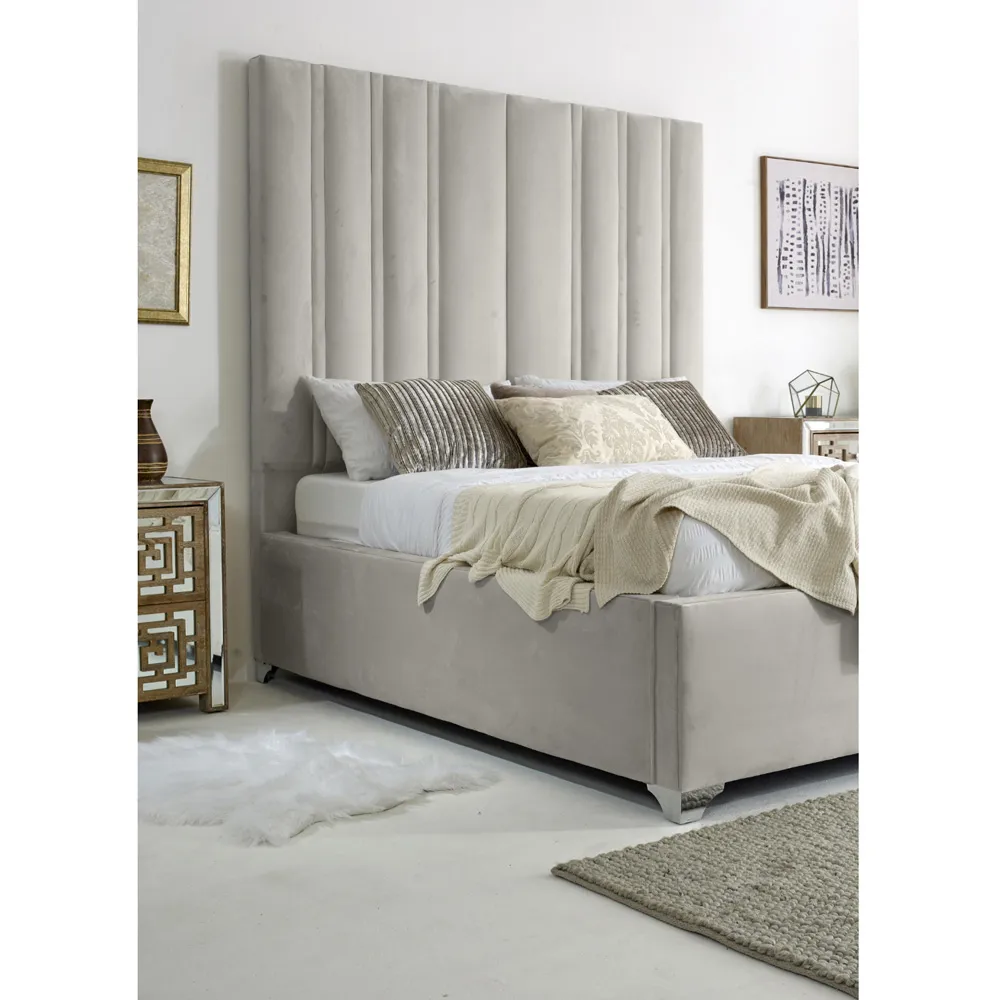 Wilburn Double Bed Frame with Headboard - Silver, Velvet