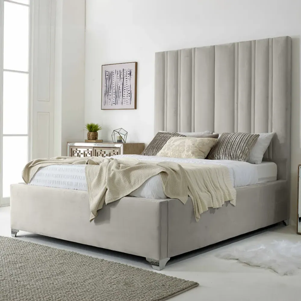 Wilburn Double Bed Frame with Headboard - Silver, Velvet