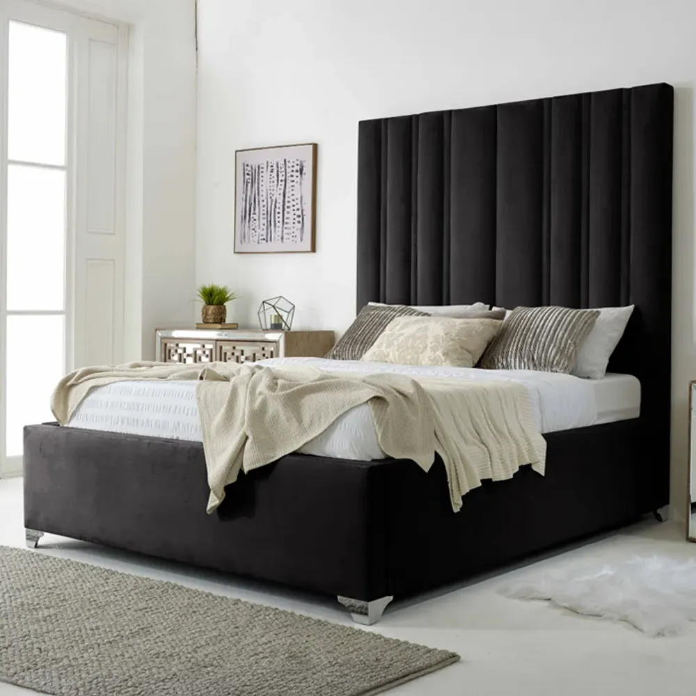 Wilburn King Size Bed Frame with Headboard - Black, Velvet