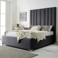 Wilburn King Size Bed Frame with Headboard - Grey, Velvet