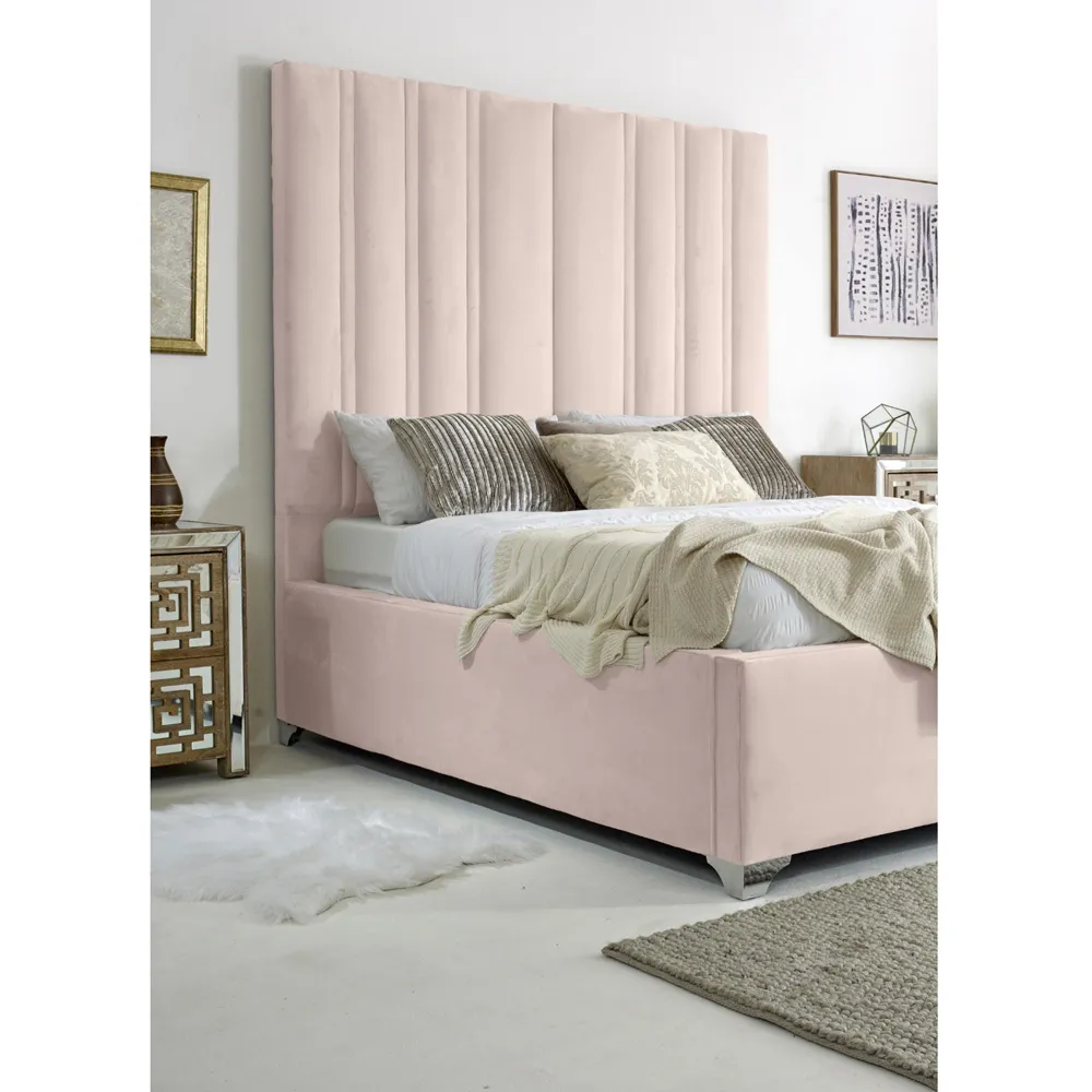 Wilburn King Size Bed Frame with Headboard - Pink, Velvet