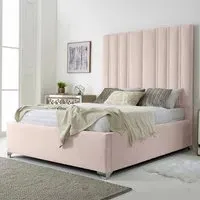 Wilburn King Size Bed Frame with Headboard - Pink, Velvet