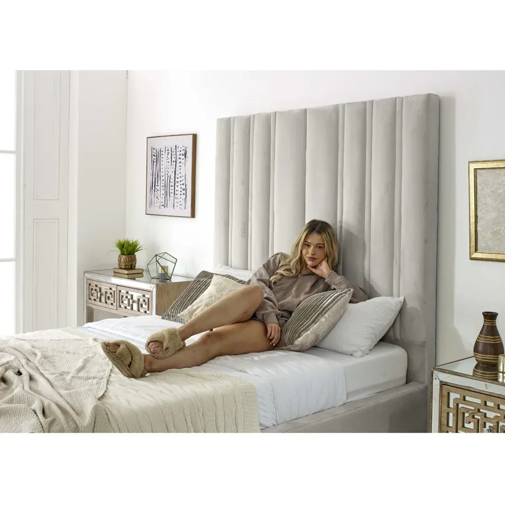 Wilburn King Size Bed Frame with Headboard - Silver, Velvet