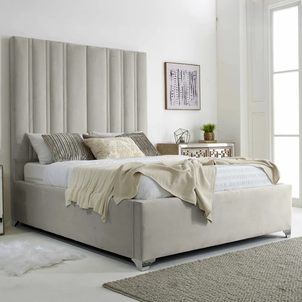 Wilburn King Size Bed Frame with Headboard - Silver, Velvet