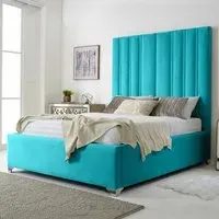 Wilburn Single Bed Frame with Headboard - Blue, Velvet
