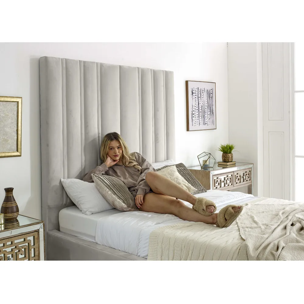 Wilburn Single Bed Frame with Headboard - Silver, Velvet