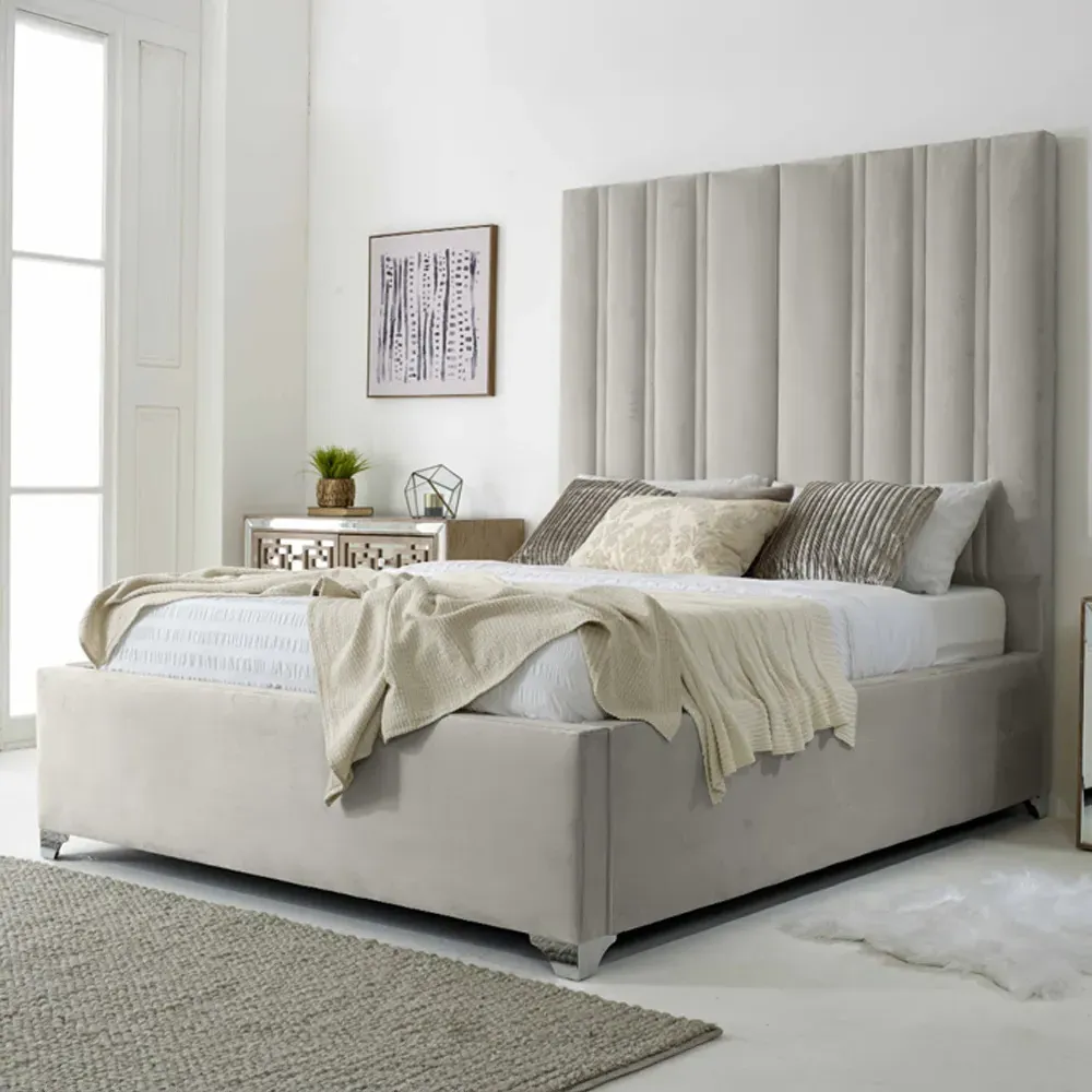 Wilburn Single Bed Frame with Headboard - Silver, Velvet