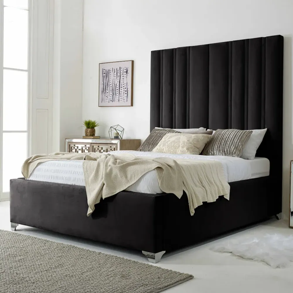 Wilburn Small Double Bed Frame with Headboard - Black, Velvet