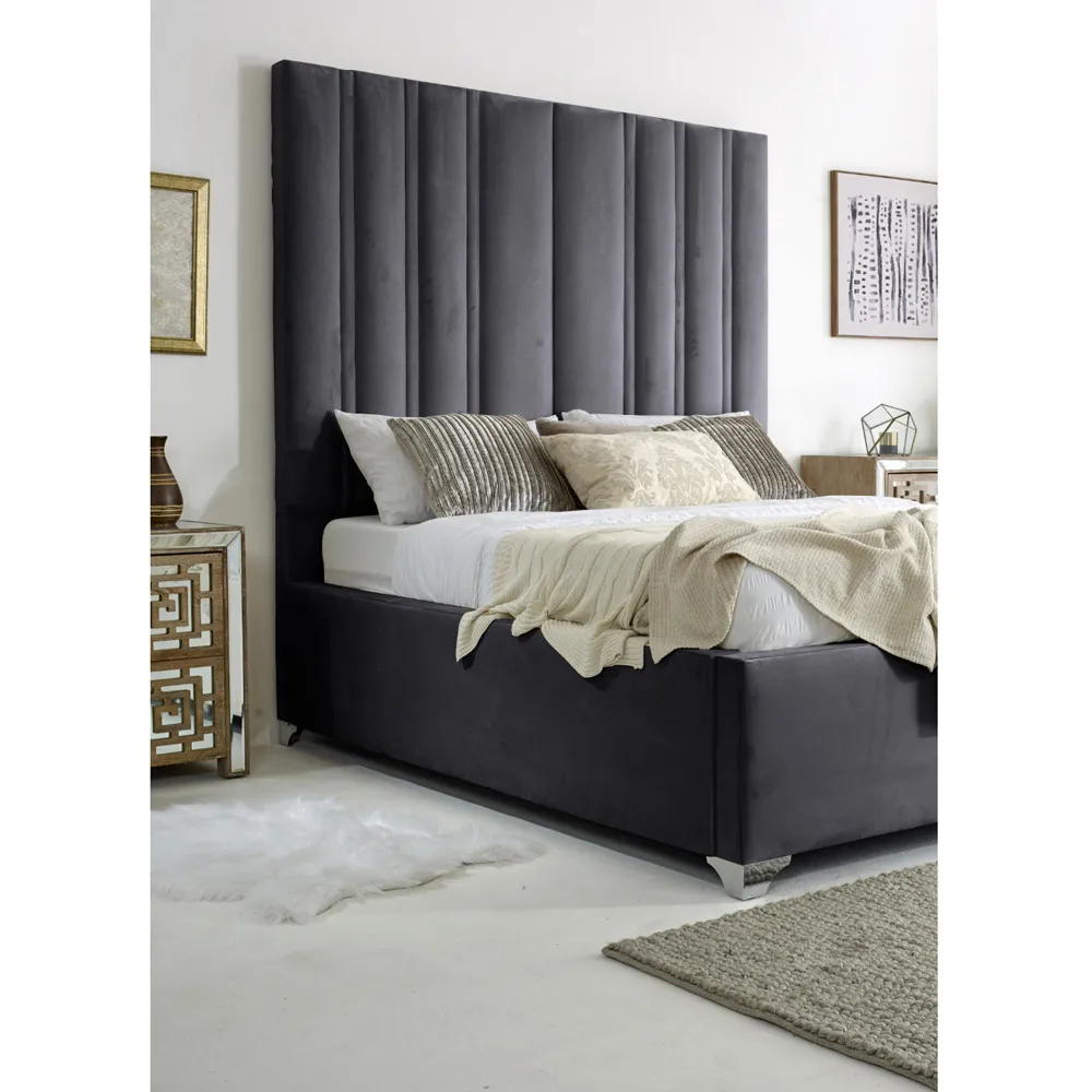 Wilburn Small Double Bed Frame with Headboard - Grey, Velvet