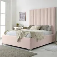 Wilburn Small Double Bed Frame with Headboard - Pink, Velvet