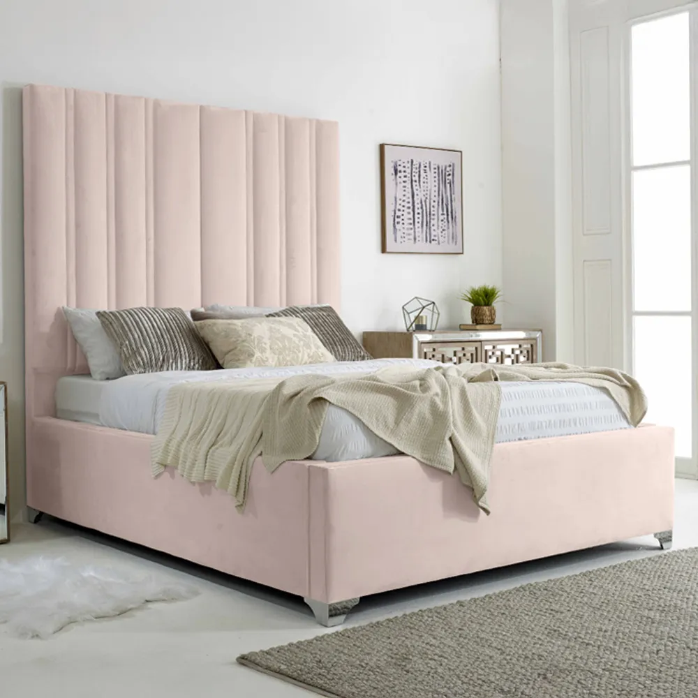 Wilburn Small Double Bed Frame with Headboard - Pink, Velvet