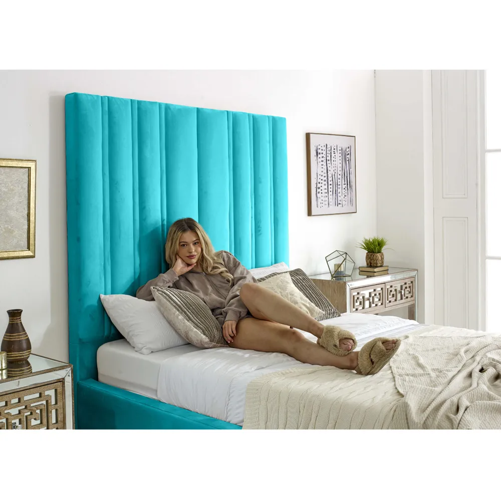 Wilburn Small Double Bed Frame with Headboard - Teal, Velvet