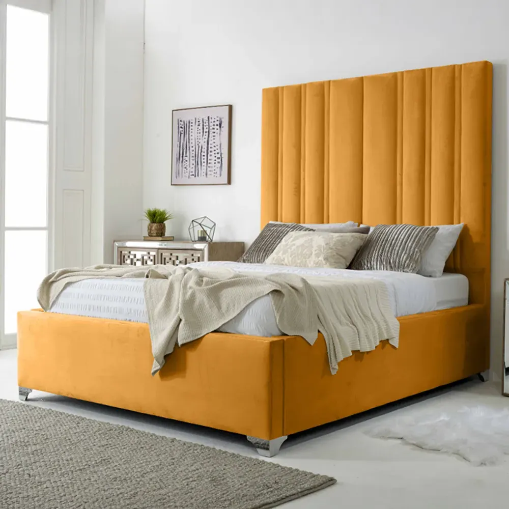 Wilburn Small Double Bed Frame with Headboard - Yellow, Velvet