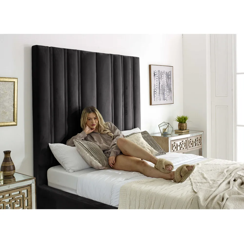 Wilburn Super King Size Bed Frame with Headboard - Black, Velvet