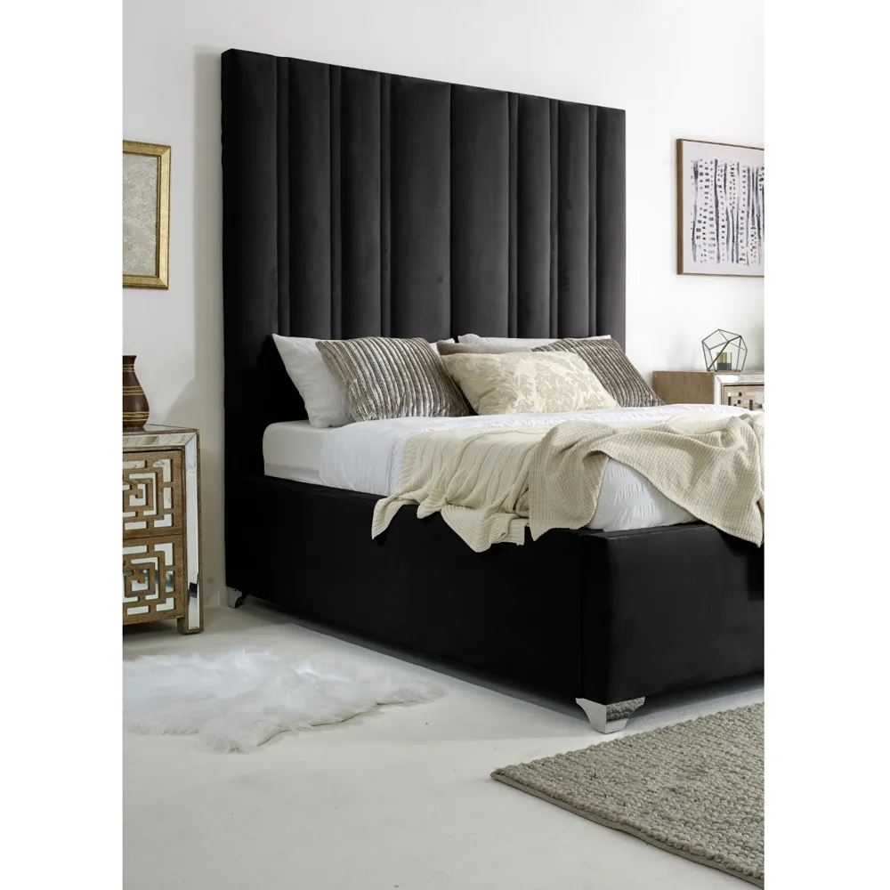 Wilburn Super King Size Bed Frame with Headboard - Black, Velvet