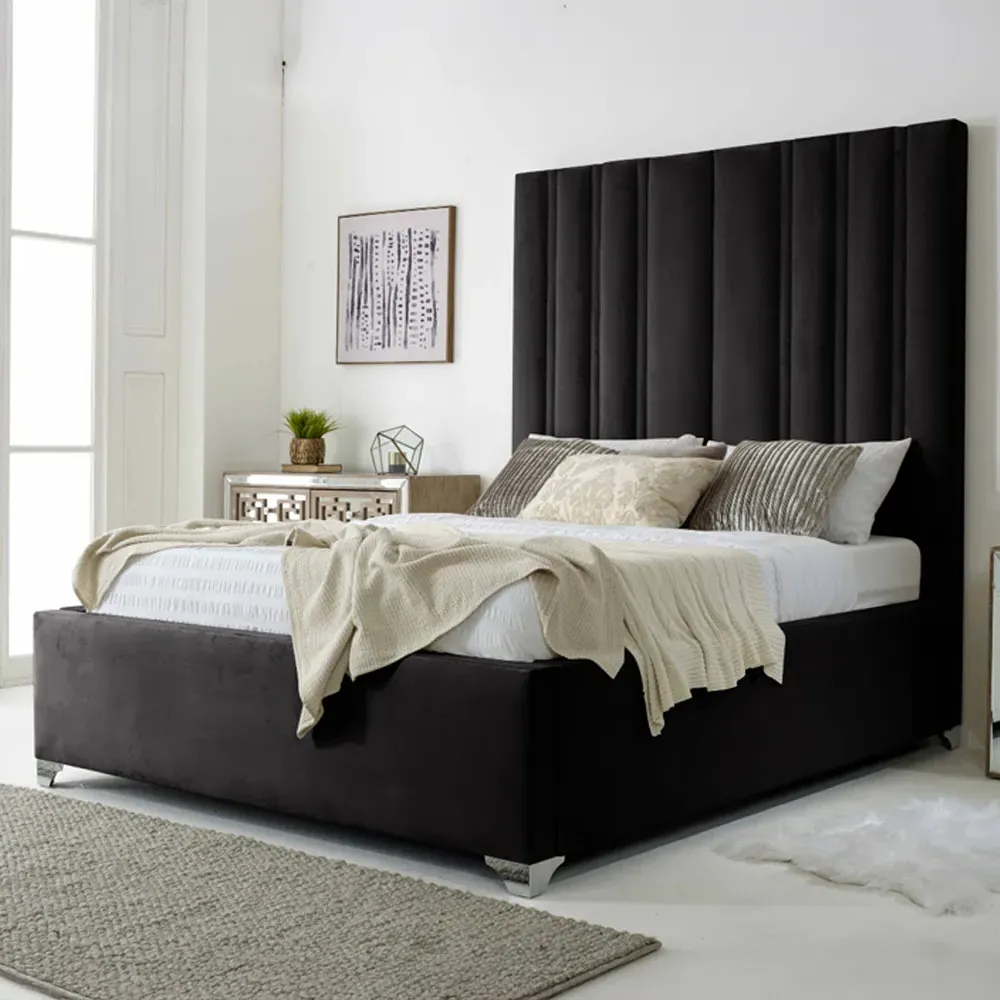 Wilburn Super King Size Bed Frame with Headboard - Black, Velvet