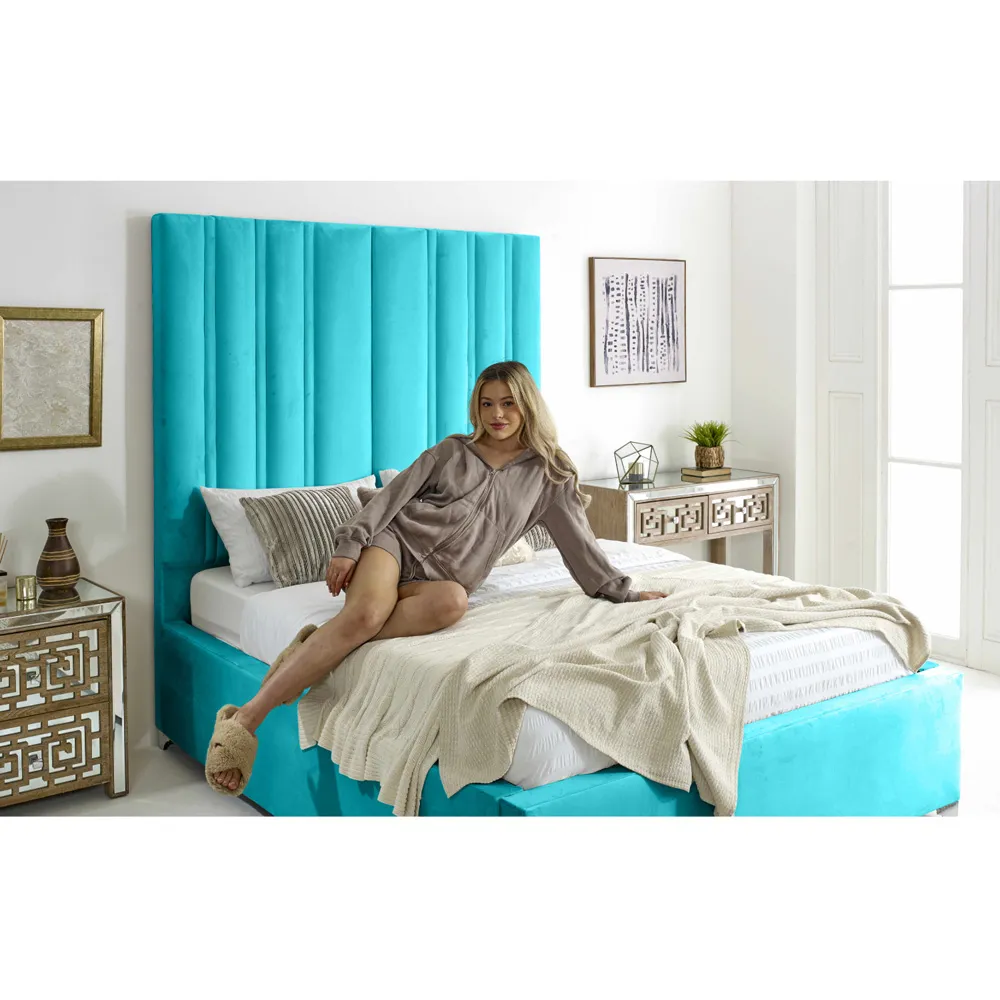 Wilburn Super King Size Bed Frame with Headboard - Blue, Velvet