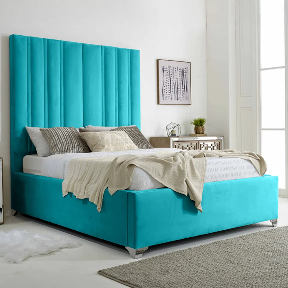 Wilburn Super King Size Bed Frame with Headboard - Blue, Velvet