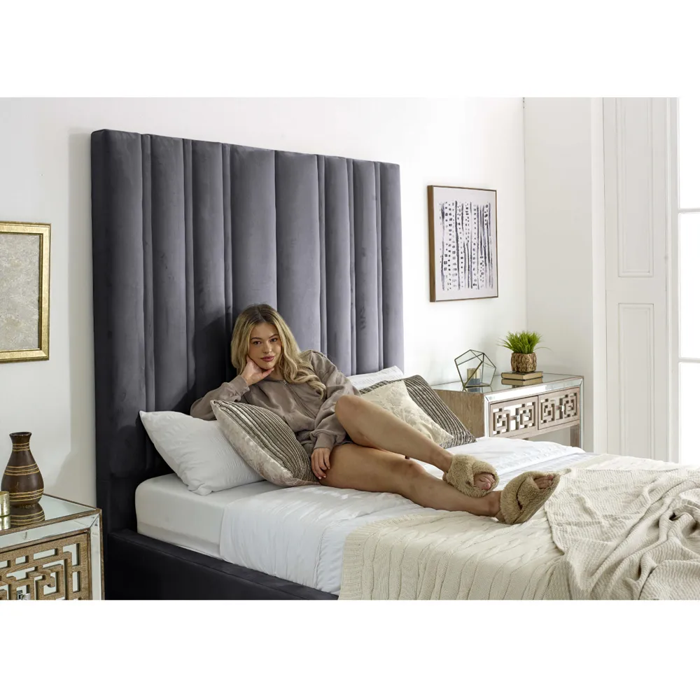 Wilburn Super King Size Bed Frame with Headboard - Grey, Velvet