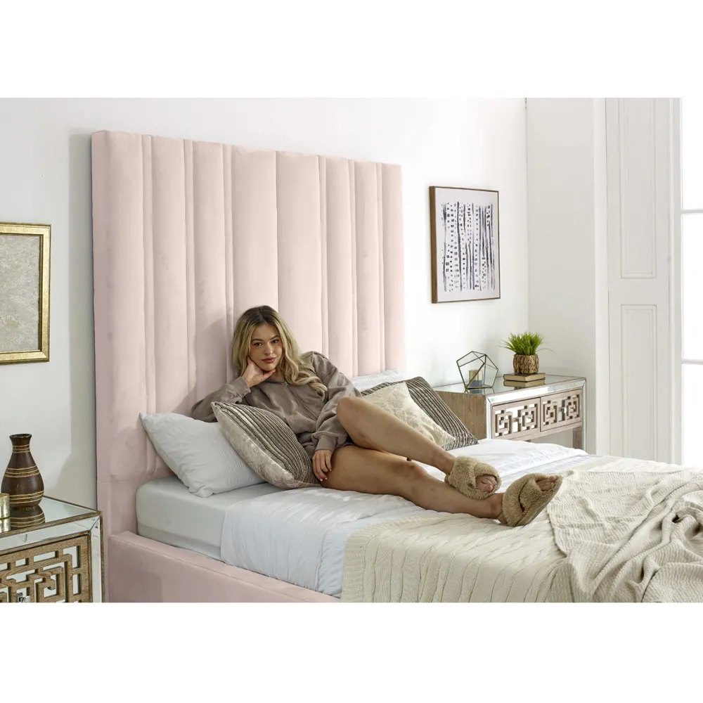 Wilburn Super King Size Bed Frame with Headboard - Pink, Velvet