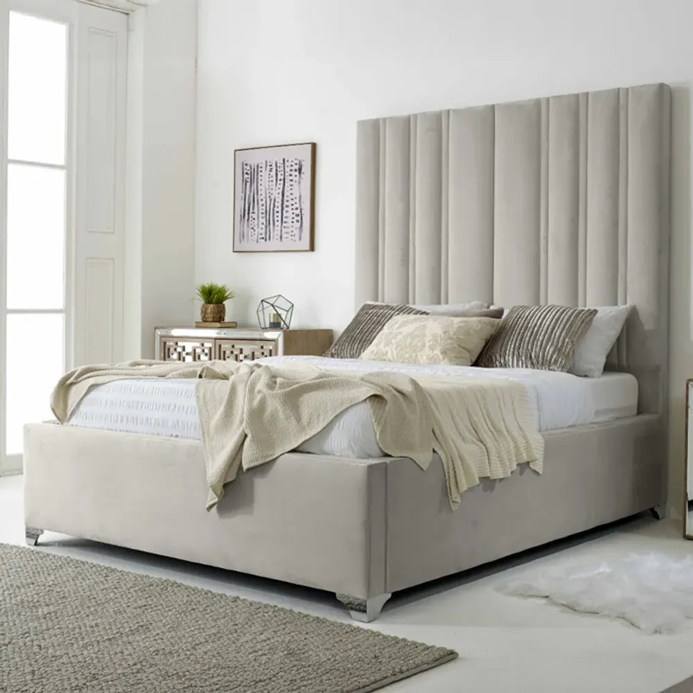 Wilburn Super King Size Bed Frame with Headboard - Silver, Velvet