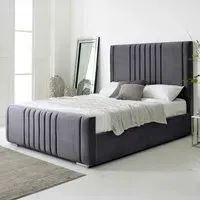 Willard Double Bed Frame with Headboard - Grey, Velvet