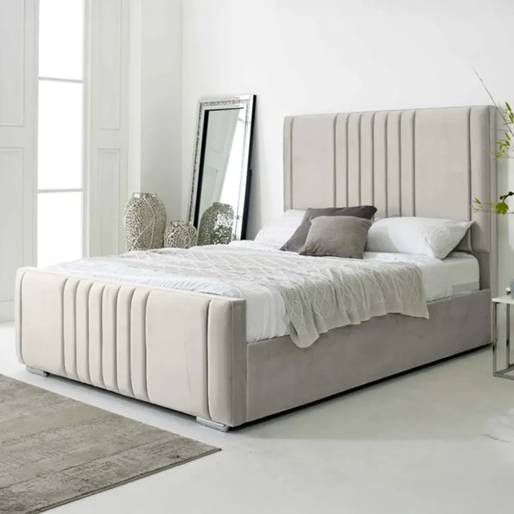 Willard Double Bed Frame with Headboard - Silver, Velvet