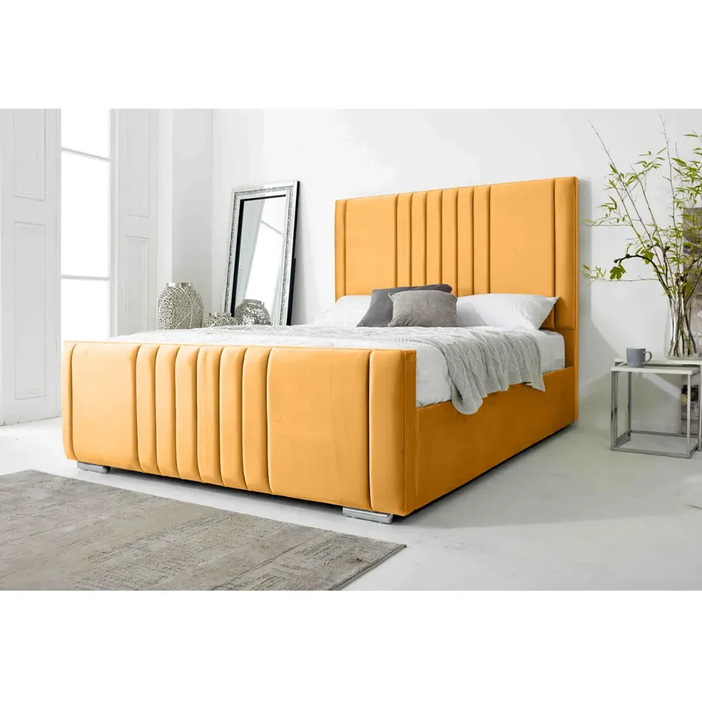 Willard Double Bed Frame with Headboard - Yellow, Velvet