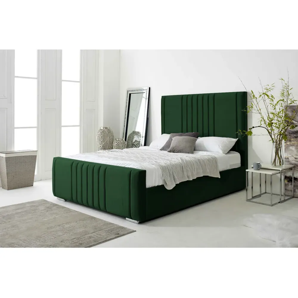 Willard King Size Bed Frame with Headboard - Green, Velvet