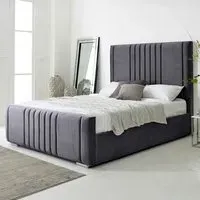 Willard King Size Bed Frame with Headboard - Grey, Velvet
