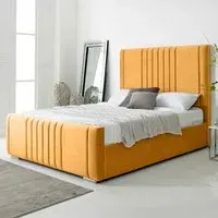 Willard King Size Bed Frame with Headboard - Mustard, Velvet