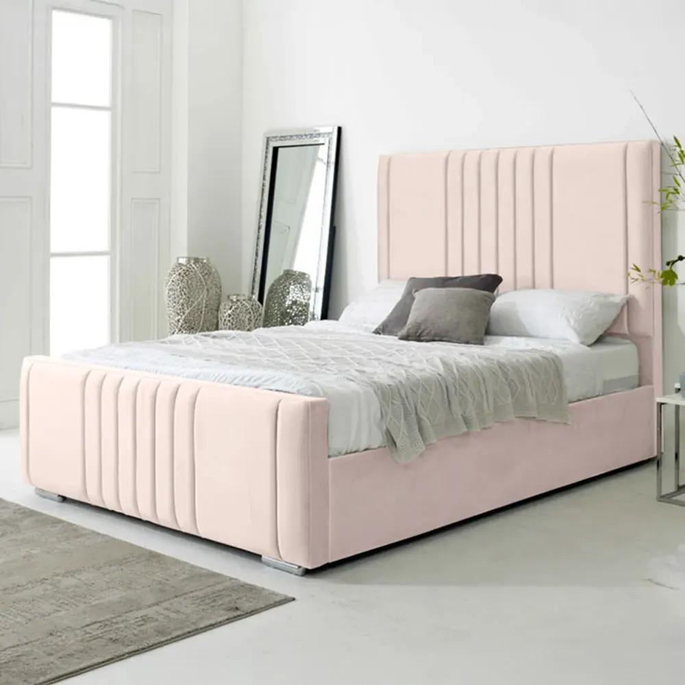 Willard King Size Bed Frame with Headboard - Pink, Velvet