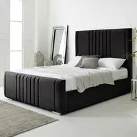 Willard Single Bed Frame with Headboard - Black, Velvet